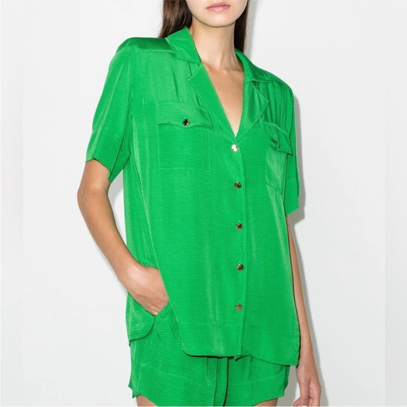 Ganni Tops - GANNI Sustainable Short Sleeve Button Down Kelly Green Top Size EU 34 (US 2)